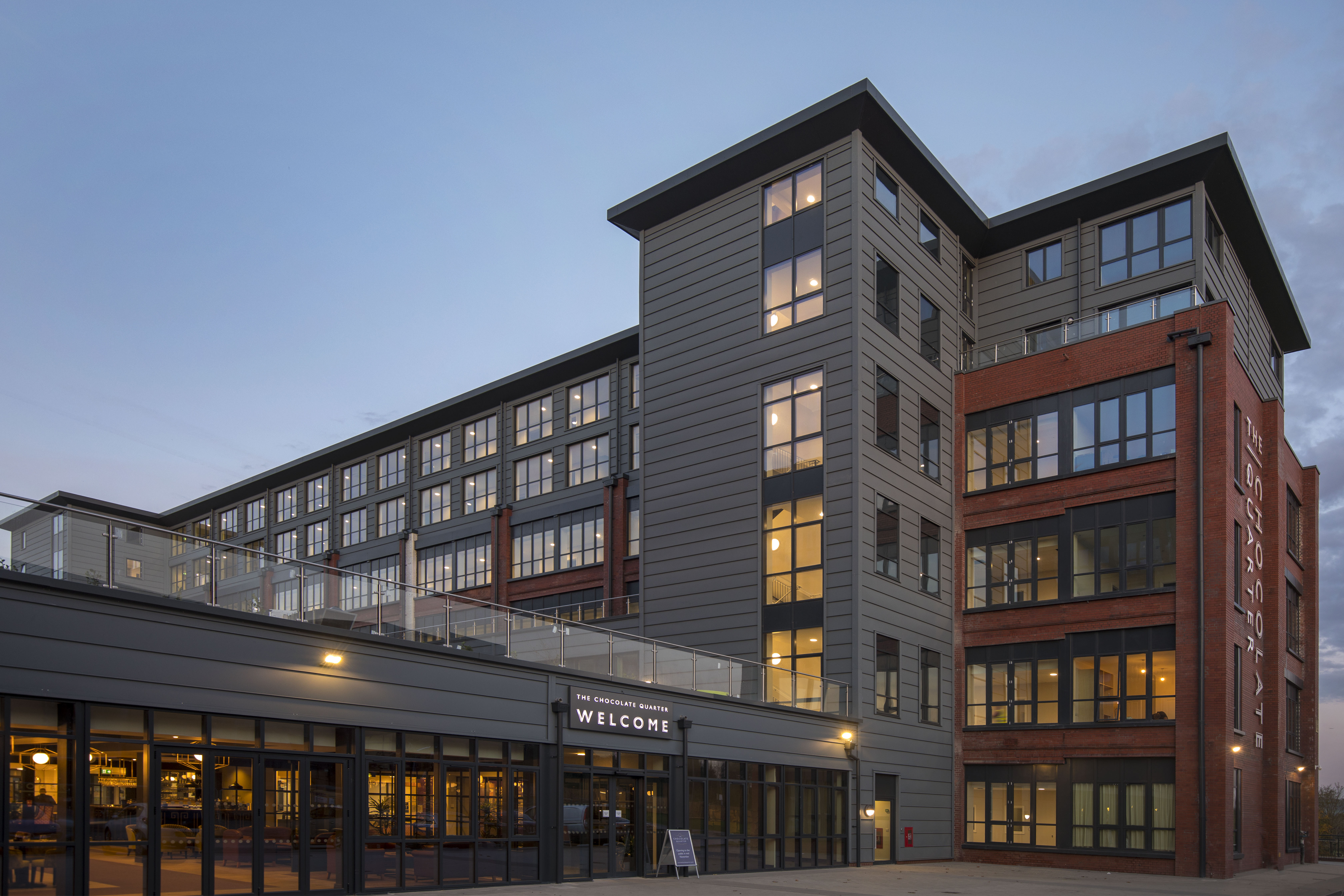 The Chocolate Quarter at dusk — the former Cadbury's factory, Keynsham